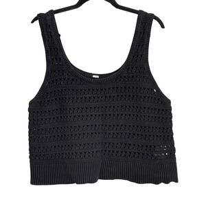 Gap Women 2X Black Crochet Knit Tank Top Scoop Neck 100% Cotton Sleeveless